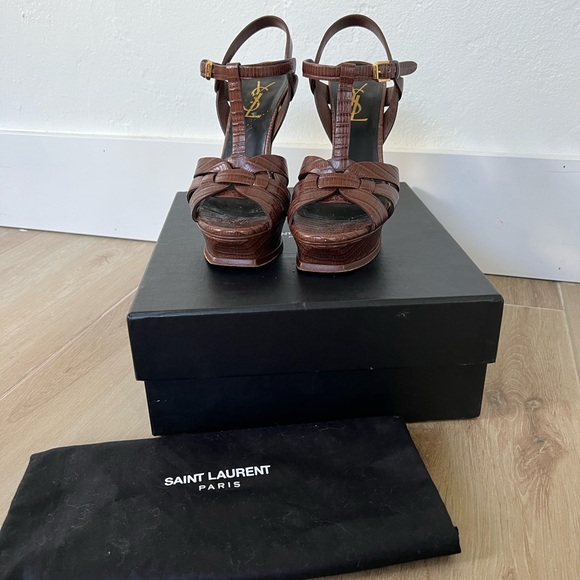 Saint Laurent Brown Platform Heeled Sandals - Picture 5 of 5